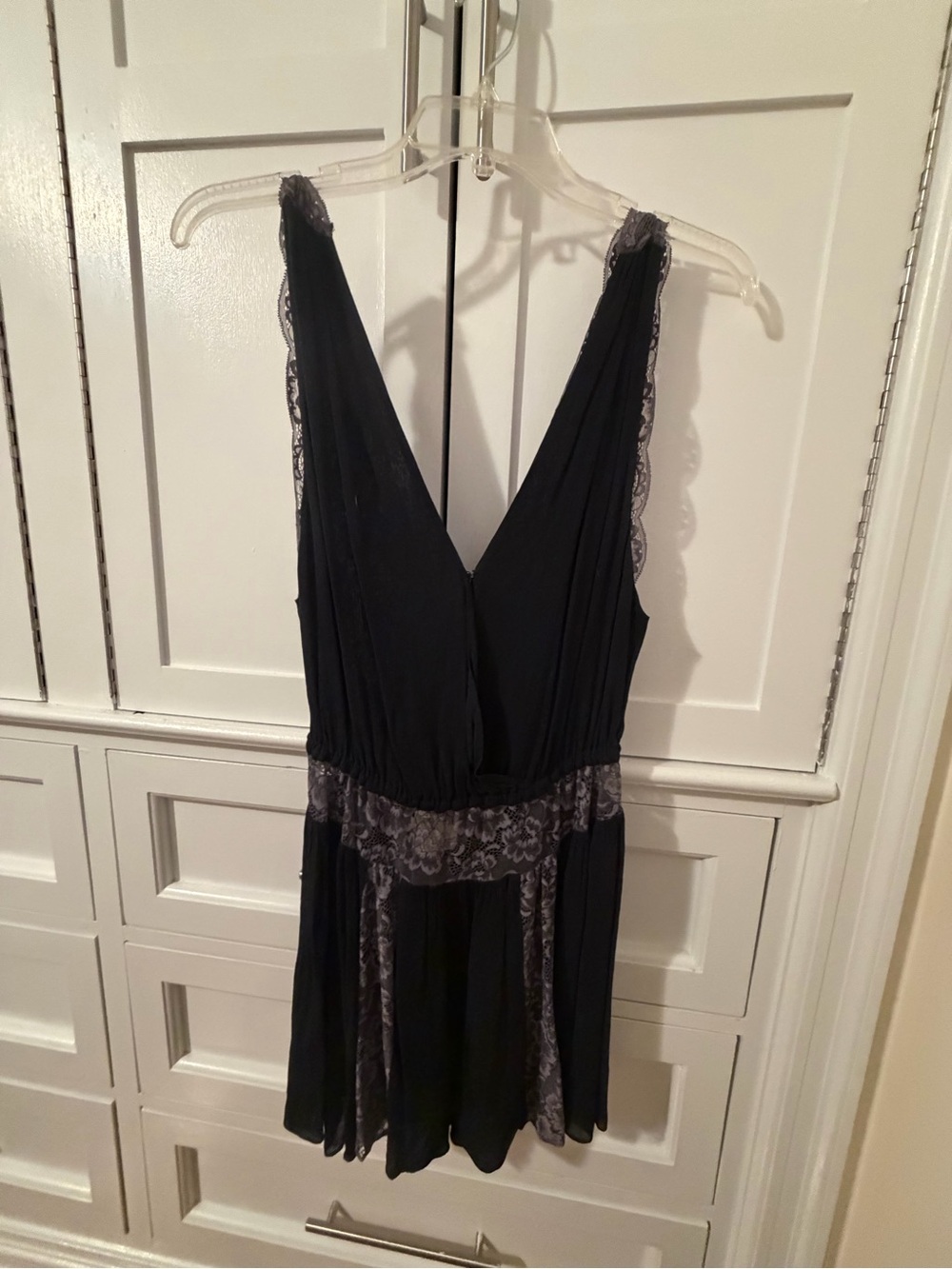 Free People Black Lace Trim Plunge Chemise